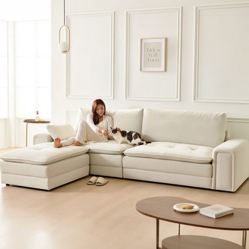 동서가구  클라우드 구스 아쿠아텍스 패브릭 소파 4인용 (스툴포함)