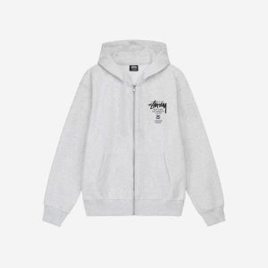 스투시 월드투어 후드 집업 애쉬 헤더 2023 World Tour Zip Hoodie Ash Heather