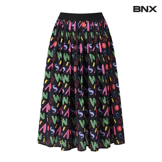 BNX 알파벳 드로잉 플레어 밴딩 스커트 BW2SK006L0