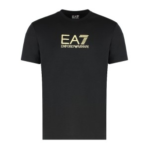 아르마니 엠포리오 EA7 블랙 골드 로고 프린트 티셔츠 7M000667AF137_이미지