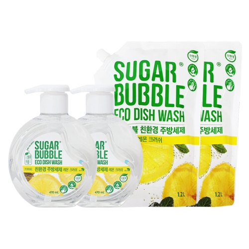 슈가버블 친환경 주방세제 레몬 크러쉬 470ml + 리필 1.2L (본품2개+리필2개)_이미지