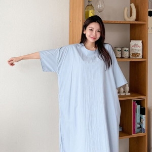 아미 샵앤 빅사이즈 국산 여성 라운드 원마일 반팔 롱 원피스 -WDR-3337-소라_이미지