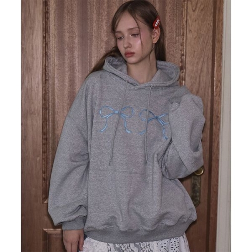로제프란츠 ROSEFRANTZ Twin Ribbon Embroidery Hoodie Gray 5008205579 255296_이미지