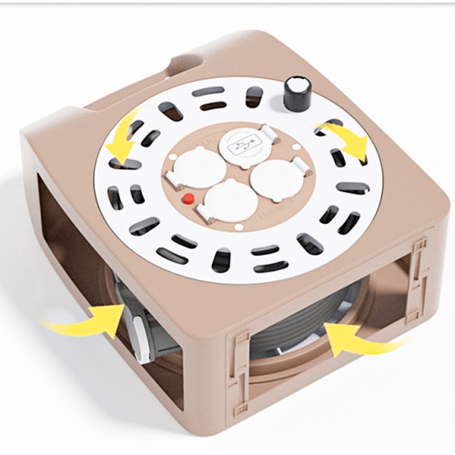 러그박스 3구 12A USB 캡형 1.5SQ 캠핑릴선 크림브라운 (20m)_이미지
