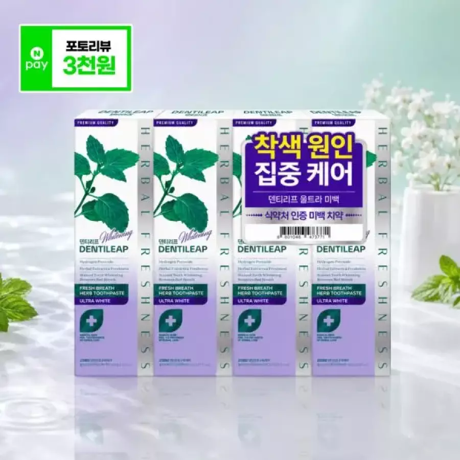 애경 2080 덴티리프 구취케어 울트라 화이트닝 미백치약 100g (4개)