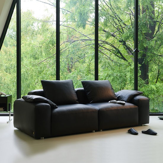 다우닝  모도 전체 내추럴 천연가죽 소파 3인용 (스툴별도)