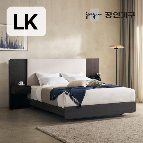 장인가구 까르뎅차콜 패브릭 호텔 평상형 LED침대 LK+400협탁 2개 (유로탑독립)_이미지