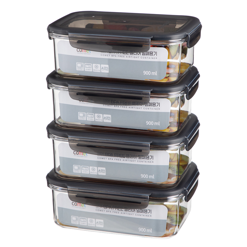 쿠팡 코멧 ㅤ클리어 밀폐용기 900ml (4개)_이미지