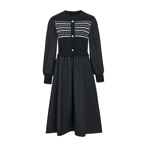 JJ지고트 니트 레이어드 노르딕 플레어 원피스 GRCN0OP311_이미지