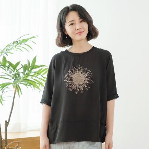 T51723 해바라기 메쉬 티셔츠 엄마옷 50대60대중년여성의류 미시옷