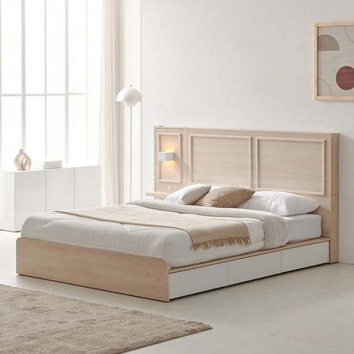 BIF보루네오 캐슬 수납형 서랍 트윈침대 SS+Q+조명협탁 (독립스프링)_이미지