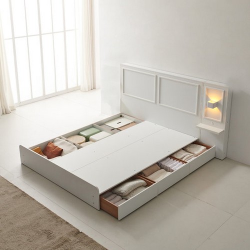 BIF보루네오 캐슬 수납형 서랍 트윈침대 SS+Q+조명협탁 (독립스프링)_이미지