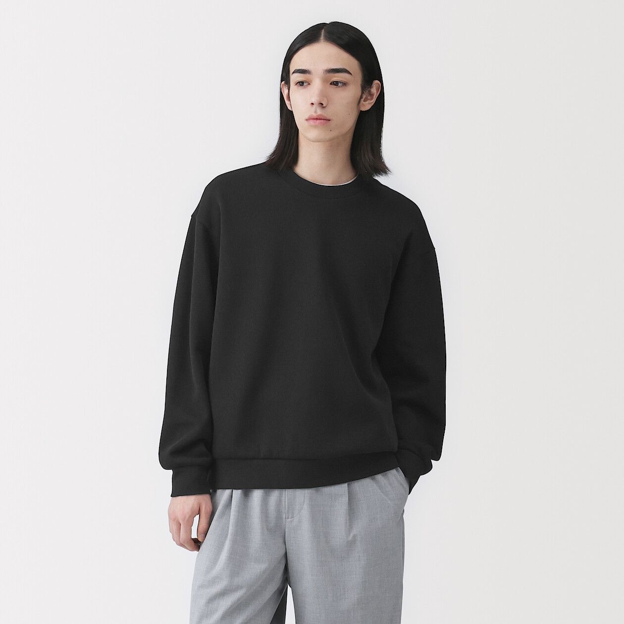 MUJI 남성 이중 편직 스웨트 셔츠 맨투맨 AB1Q5A6S_이미지