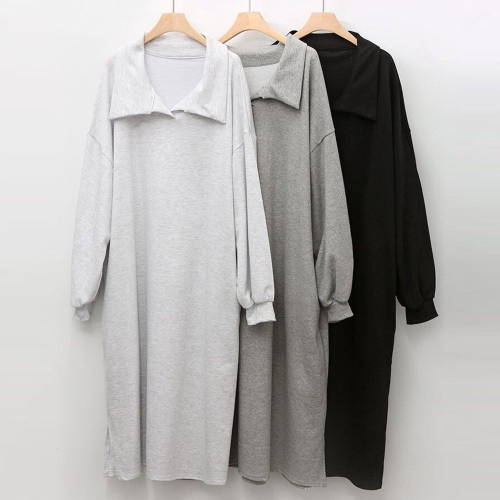 아이우먼 빅사이즈원피스 V329L509 무지카라넥박시원피스 YY_이미지