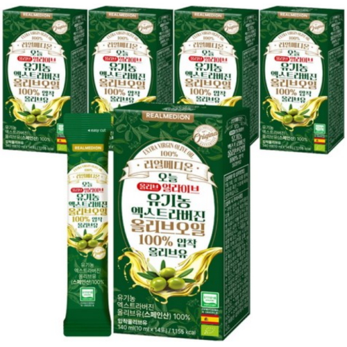 리얼메디온 오늘 올리브 얼라이브 유기농 엑스트라버진 올리브오일 140ml (10ml x 14포) (5개)