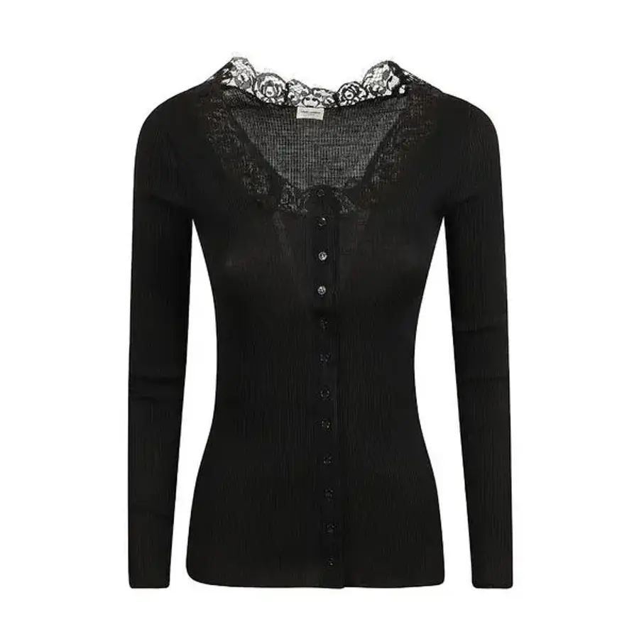 입생로랑 생로랑 우먼 Womens Scoop 넥 롱 슬리브 Top Size 라지 800807 Y37SN 1000 1123435_이미지