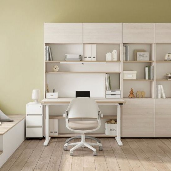 데스커 5단 스마트 모션 스탠딩 책상 세트+조명+도어+의자 (1200x600)_이미지