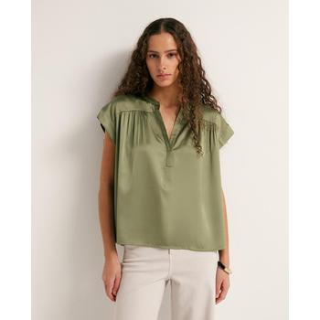 사틴 스페라 브이넥 셔링 블라우스 / 58420004739 VERDE CLARO