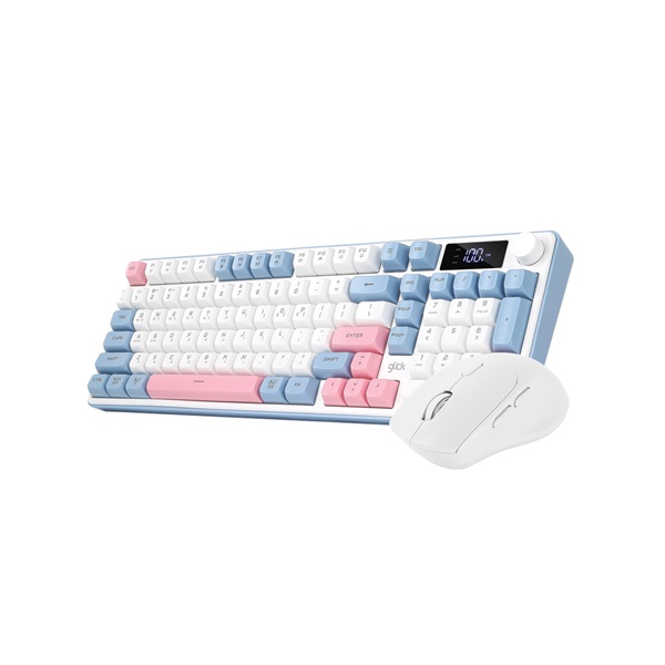 지클릭커 OFFICEPRO WMK50 사일런스 M LCD 98 무선 키보드 마우스 세트 (Sky Pink)_이미지