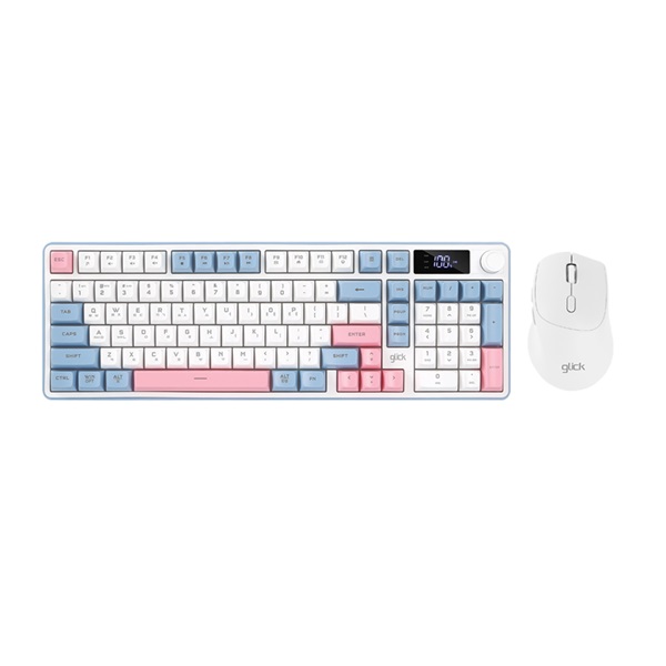 지클릭커 OFFICEPRO WMK50 사일런스 M LCD 98 무선 키보드 마우스 세트 (Sky Pink)_이미지