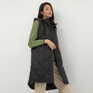 지센 호리병퀼팅 덕다운 후드 롱 베스트 LSVTMA72_BK_이미지