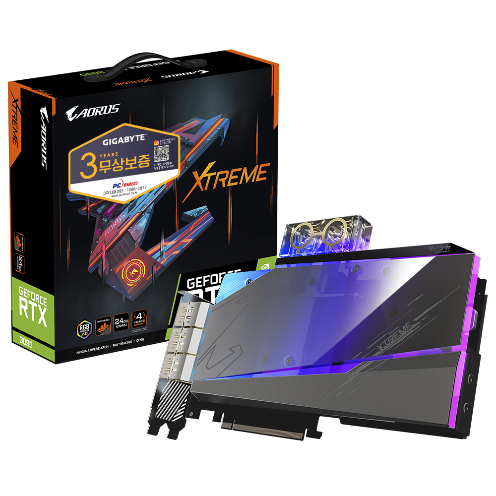 GIGABYTE AORUS 지포스 RTX 3090 XTREME 워터블럭 D6X 24GB 피씨디렉트