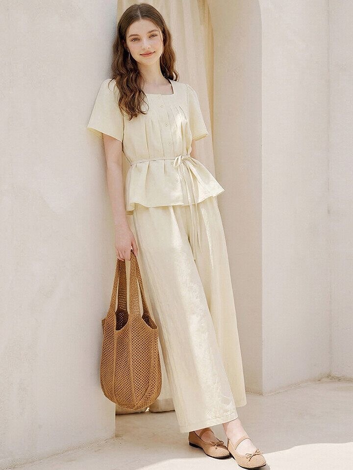 블루레이스 2SET 스퀘어넥 블라우스+와이드팬츠_B6M1BL5591