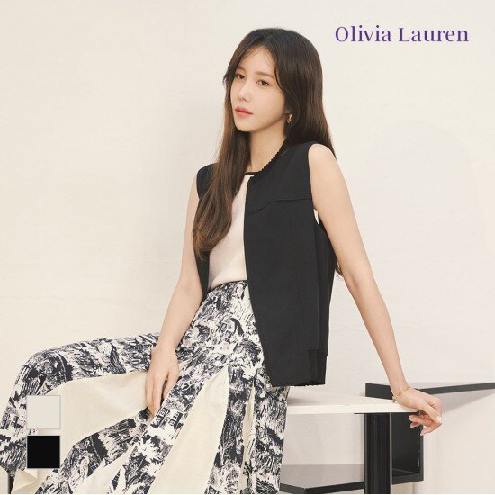 올리비아로렌 배색 시보리 집업 베스트 VOCQC3M4341_이미지