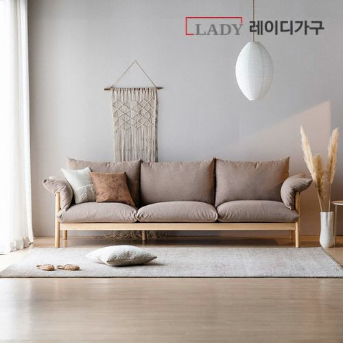 레이디가구 다인 100%원목 패브릭 소파 4인용 (스툴별도)_이미지