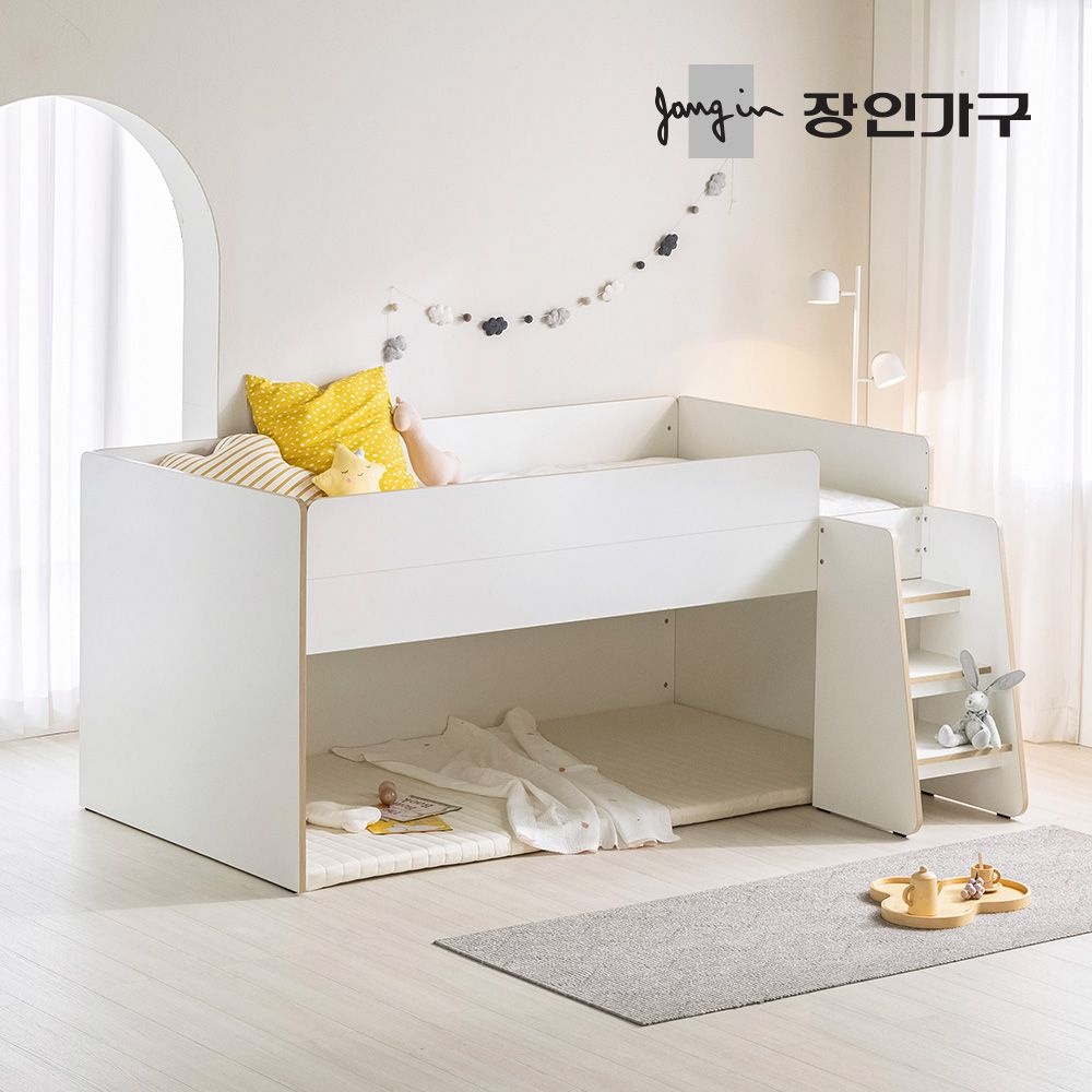 장인가구 도담 어린이 낮은 벙커침대 SS+전면계단
