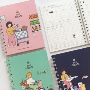 핑크풋 멍뭉이가계부 신혼부부 가계부 다이어리 캐시북 용돈기입장 모눈 12달_이미지