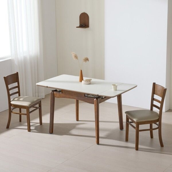 잉글랜더  타볼라 루트 무광 통세라믹 원목 접이식 확장형 식탁 900 (의자2개)