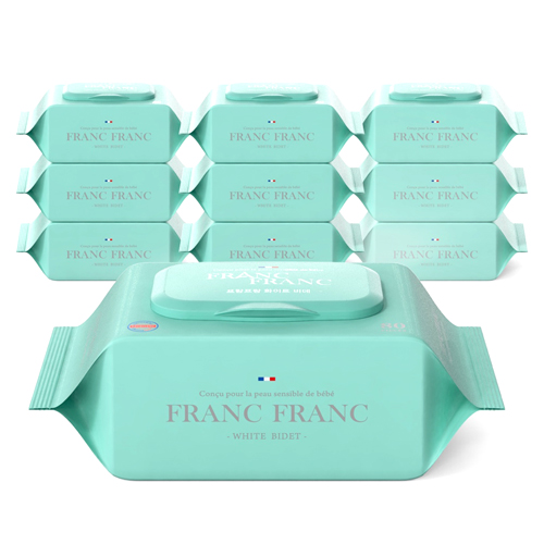 프랑프랑 화이트 비데 물티슈 캡형 80매 (10팩)_이미지