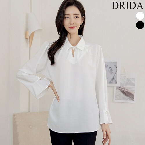 드리다 DB21305 가을 카라 진주 쉬폰 흰색 블라우스 검정 4