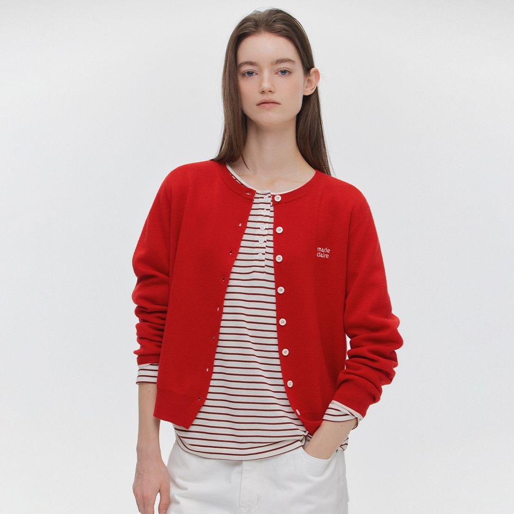 마리끌레르 베이직 로고 컬러 블록 가디건 MAGAKC11MRD_이미지