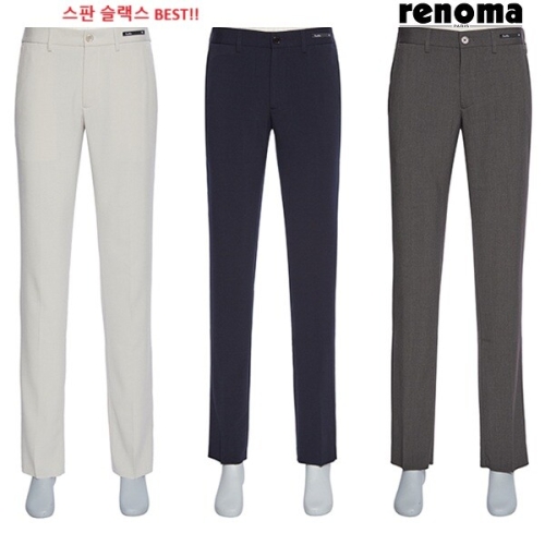레노마 캐주얼 봄여름 3종 댄디핏 베이지 네이비 허리밴딩 스판 슬랙스RRBP0235AAS LDA_이미지