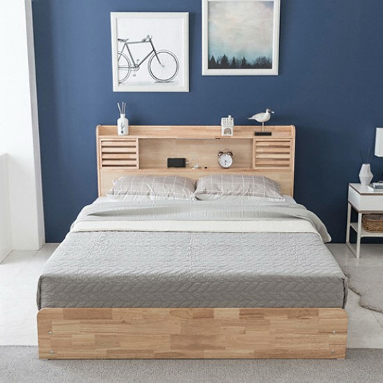 잉글랜더 로웰 슬라이딩 원목 수납 LED침대 Q (65T삼중직케미컬폼필로우탑9존독립)_이미지