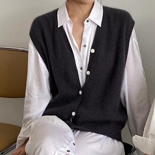 셀러허브 패션 레이어드룩 V넥 니트 베스트 46778454