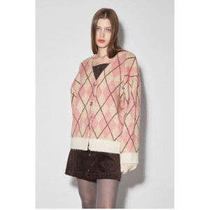 버커루 여성 아가일 패턴 루즈핏 니트 가디건 B244KC830P_이미지