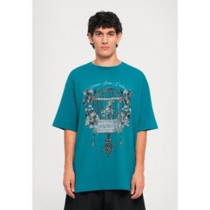 베르사체 진스 쿠튀르 로고 케이지 큐리오시티 프린트 티셔츠 블루 6769939_이미지