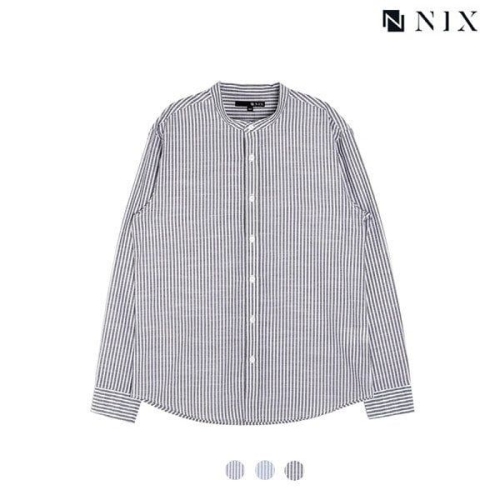  닉스 코튼폴리 레귤러핏 스트라이프 헨리넥 셔츠_FNOECSL112P