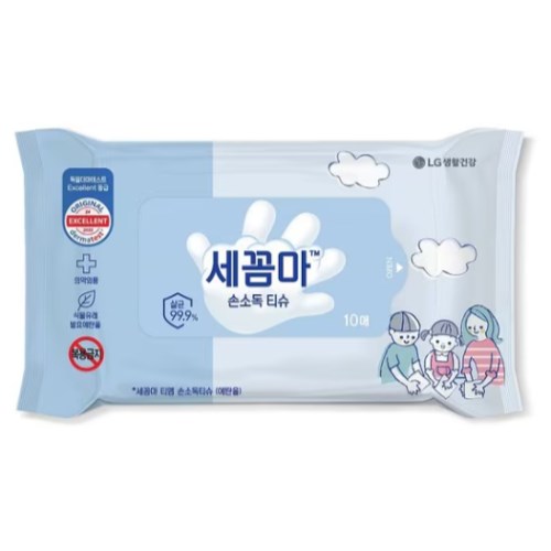 세균아 꼼짝마 손소독 물티슈 리필형 10매