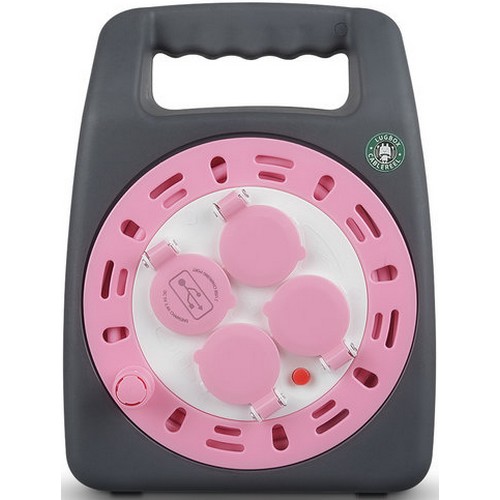 러그박스 3구 USB 캡형 캠핑릴선 블랙핑크 (15m)