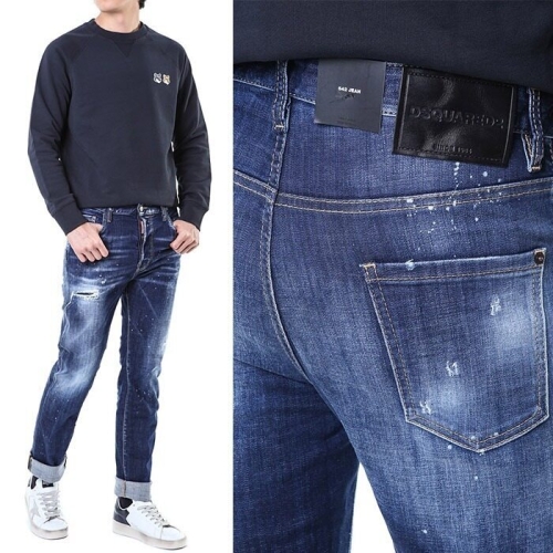 디스퀘어드2 명품 디스퀘어드 블랙 래더패치 페인트 스팟 디스 덧댐 진청 워싱진 642핏74LB15