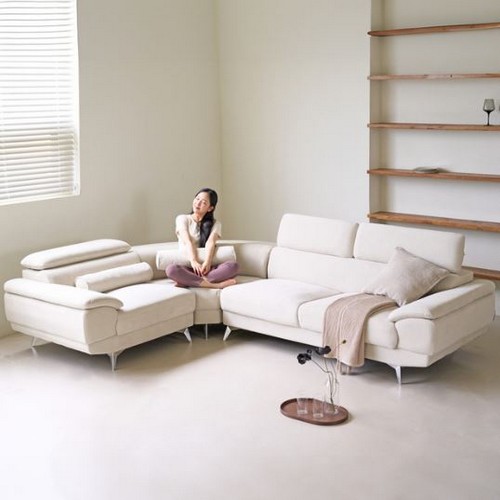 웰퍼니쳐  몬스터 플러스 코너형 아쿠아텍스 패브릭 소파 4인용 (스툴별도)