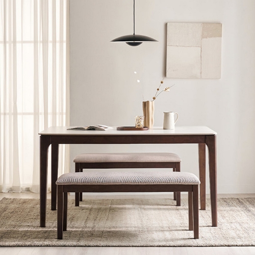 삼익가구 아벨로 포세린 통세라믹 원목 식탁 1400 (벤치2개)_이미지