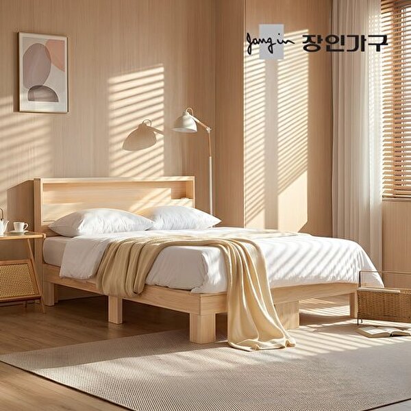 장인가구 온숨 편백나무 통원목 헤드형 H300 침대 K (매트별도)_이미지