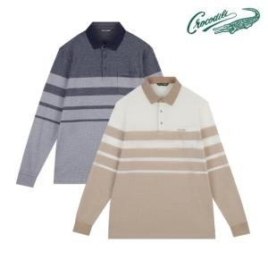 크로커다일 한기장 스트라이프 카라 티셔츠 CDAAATS1401