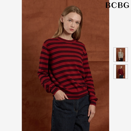 BCBG 레드 메탈 스트라이프 풀오버 니트 B5F8K41924_이미지