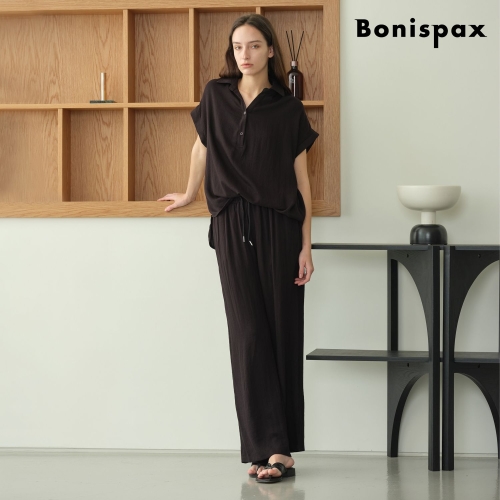 여성 데일리 카라 하프 버튼 린넨 반팔 셋업 XP2OW033L0